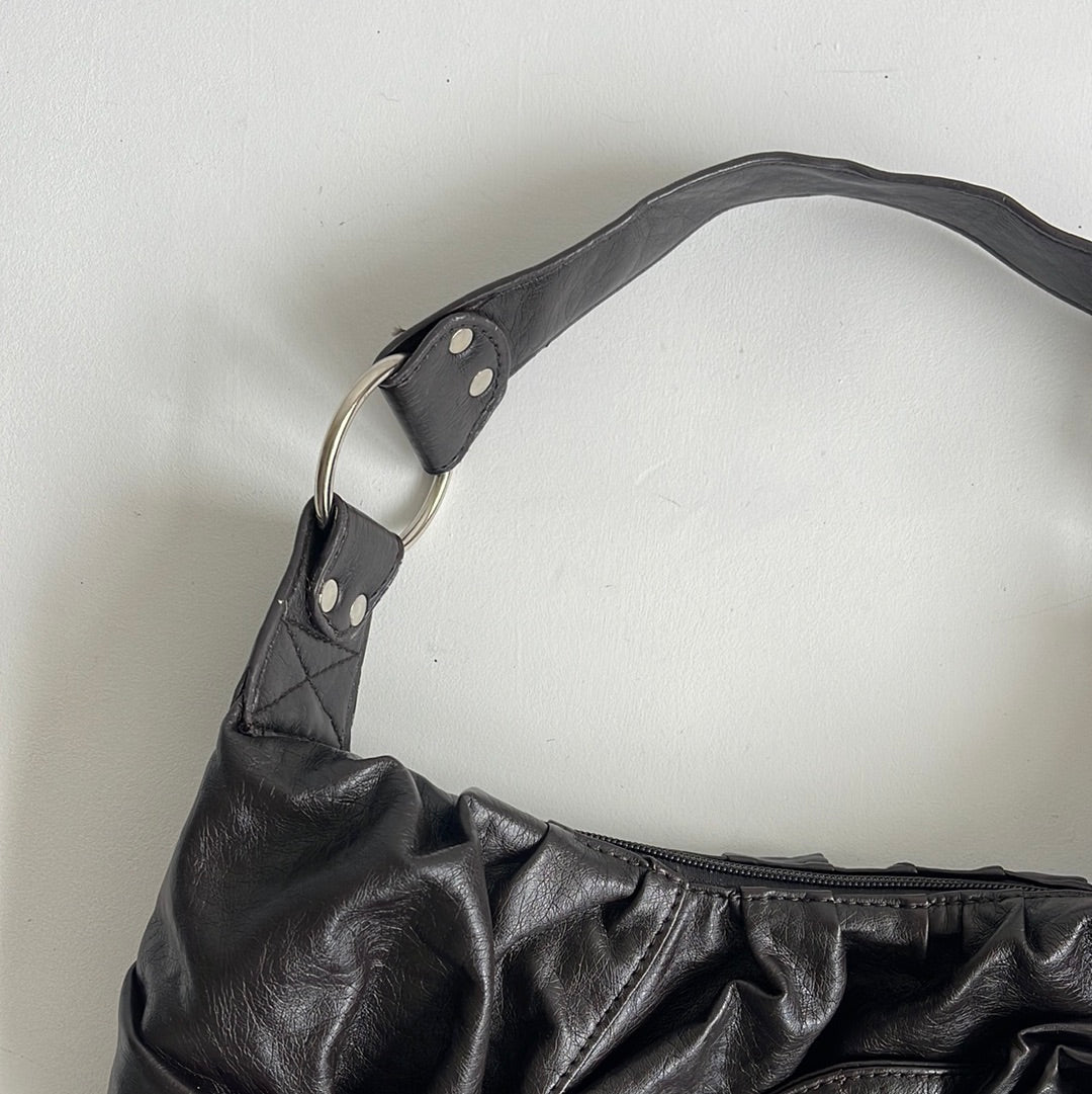 Brown slouchy flower bag - OS
