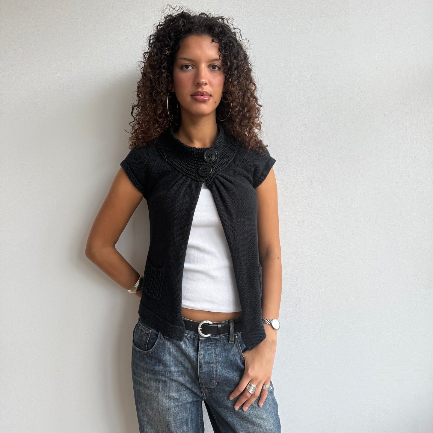 Black button neck knit - Size S