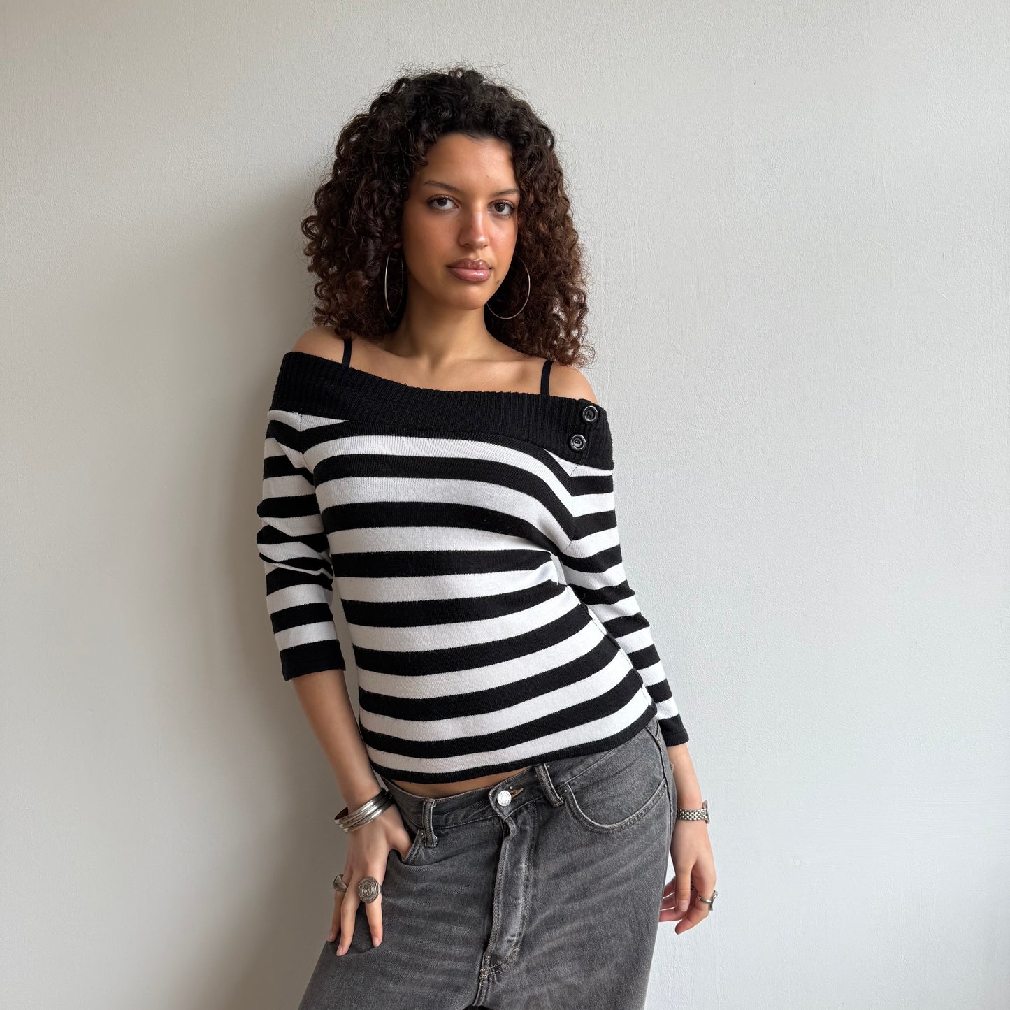 Black stripe bardot knit - Size S