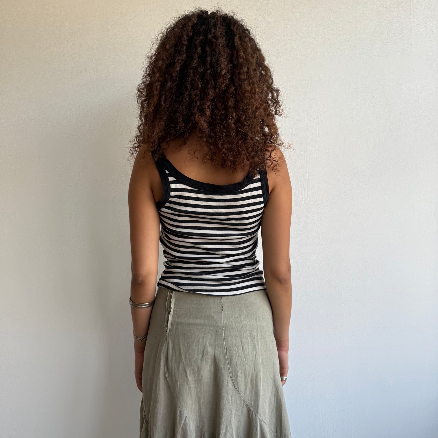Black + white striped cami - Size M