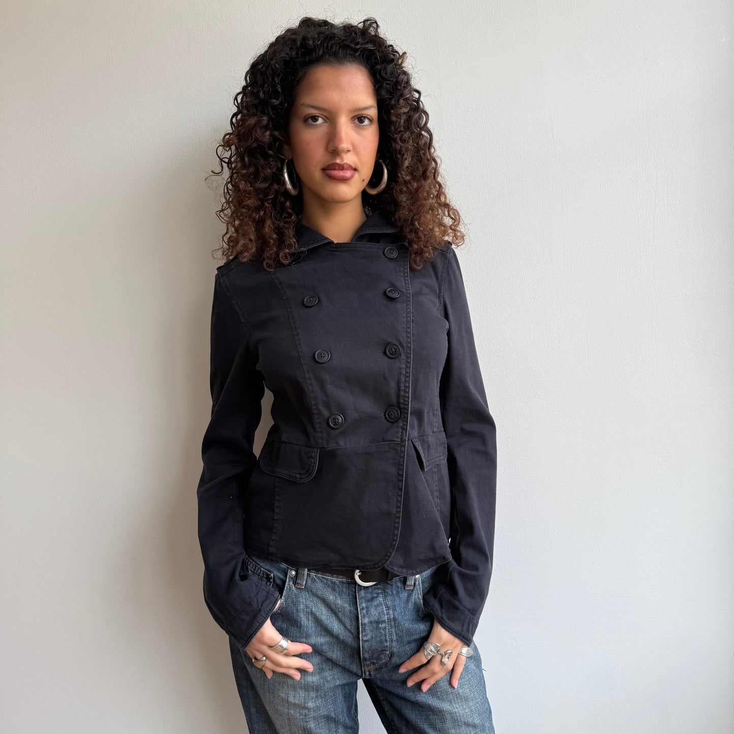 Black asymmetric button peacoat - Size S
