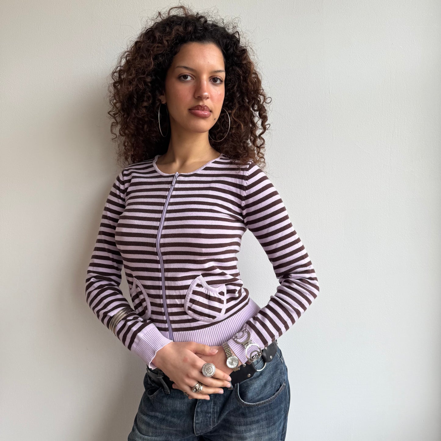 Pink striped zip knit - Size S