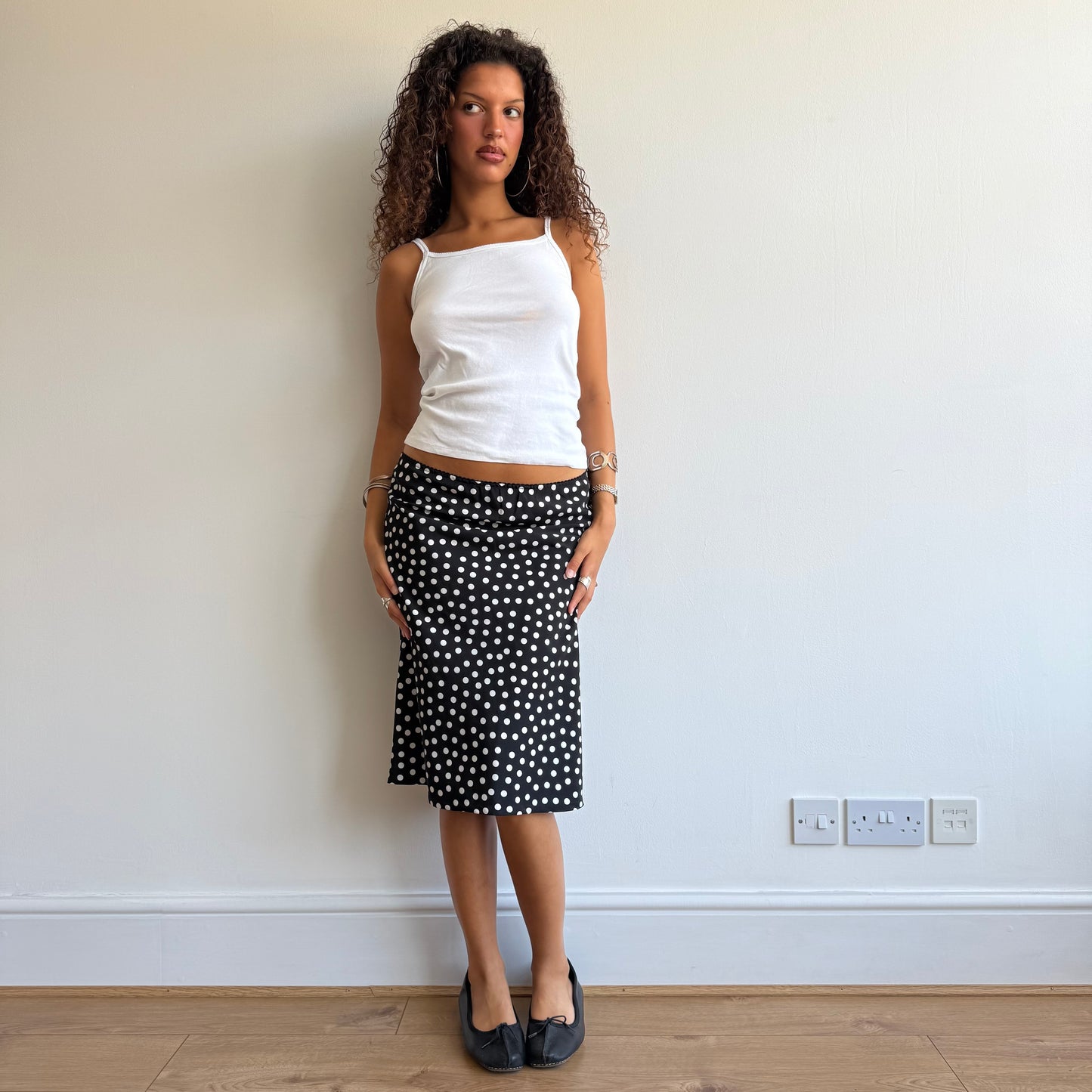 Black polka dot midi skirt - Size M