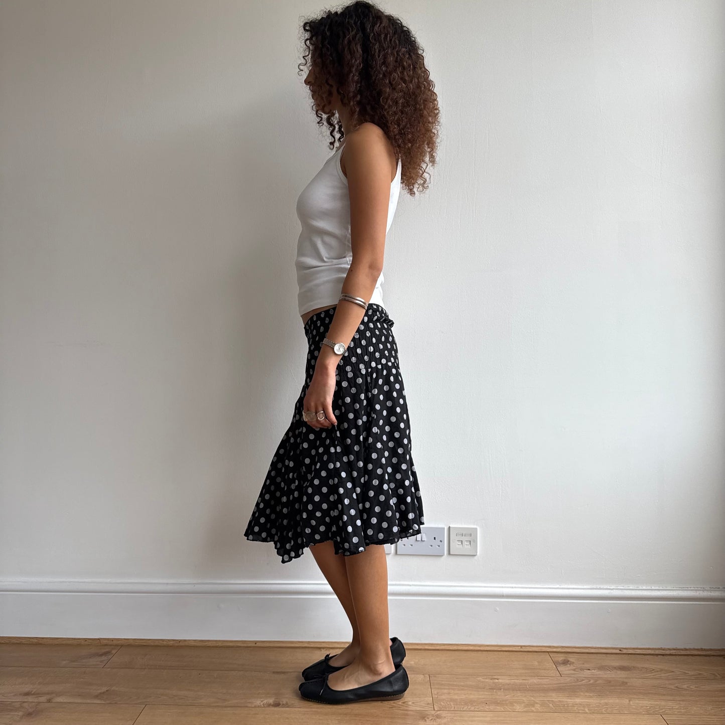 Black polka dot midi skirt - Size XS + S