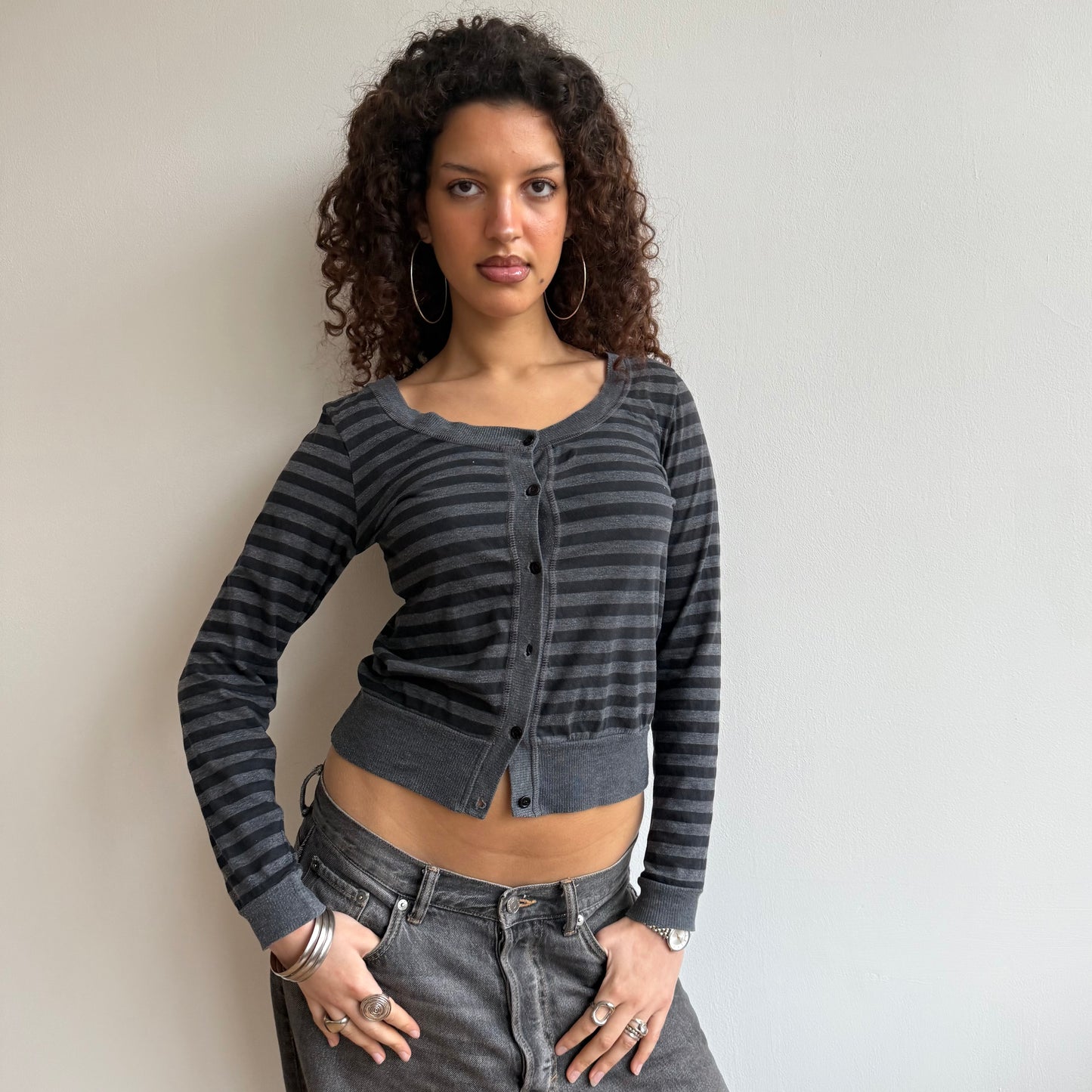 Grey striped cardi - Size S