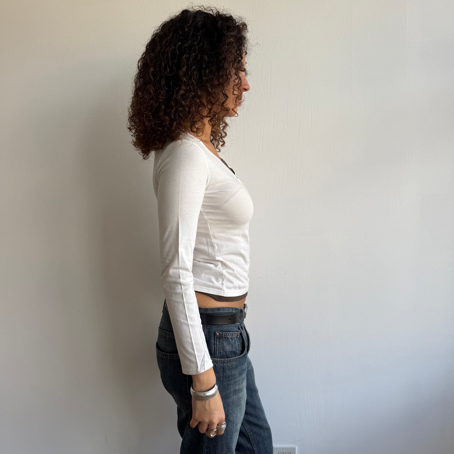 Cream + brown double layer top - Size M