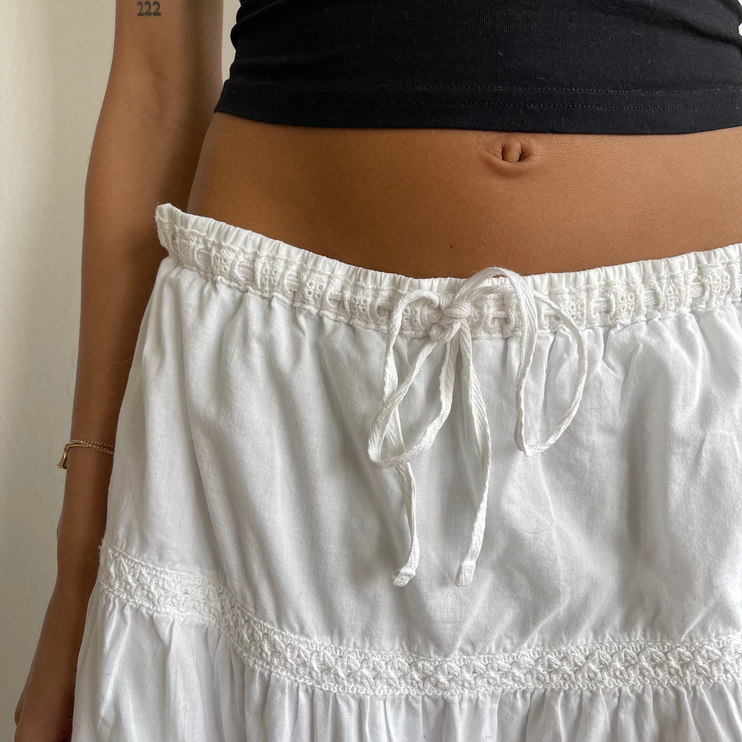 White boho broderie midi skirt - Size S