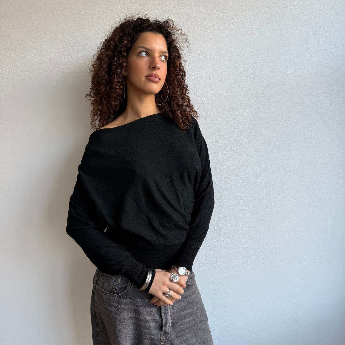 Black slouchy knit jumper - Size S