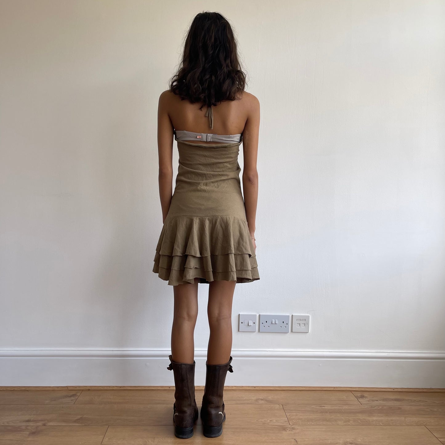 Khaki halterneck dress - Size S