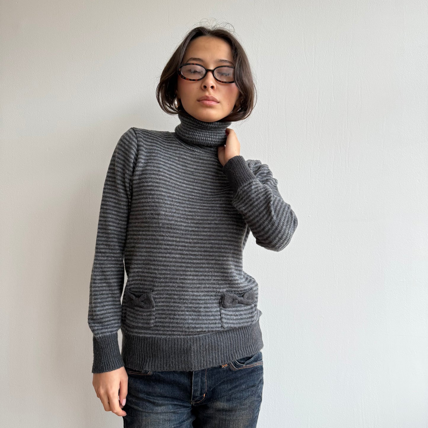 Striped bow roll neck - Size S
