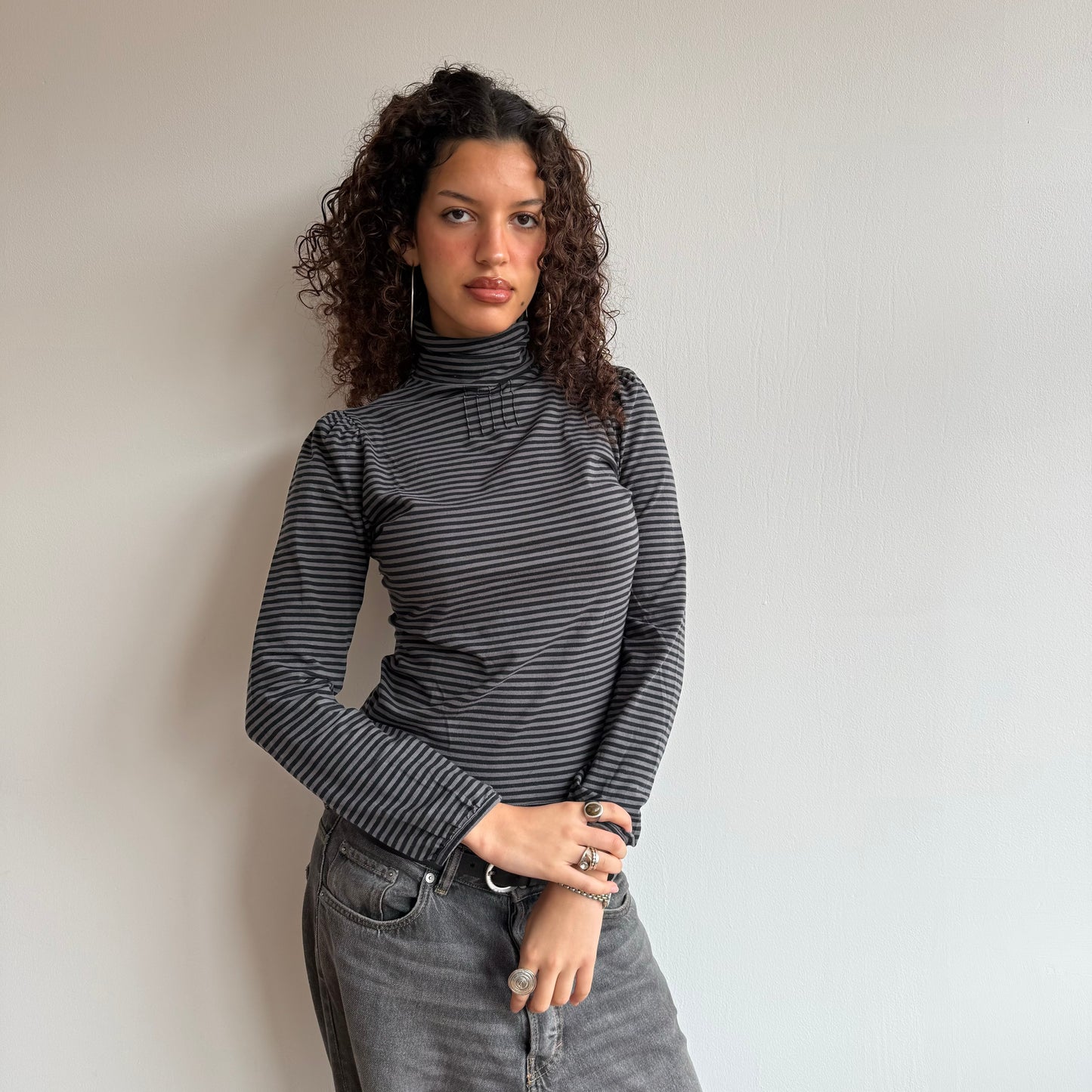 Grey stripe roll neck - Size S