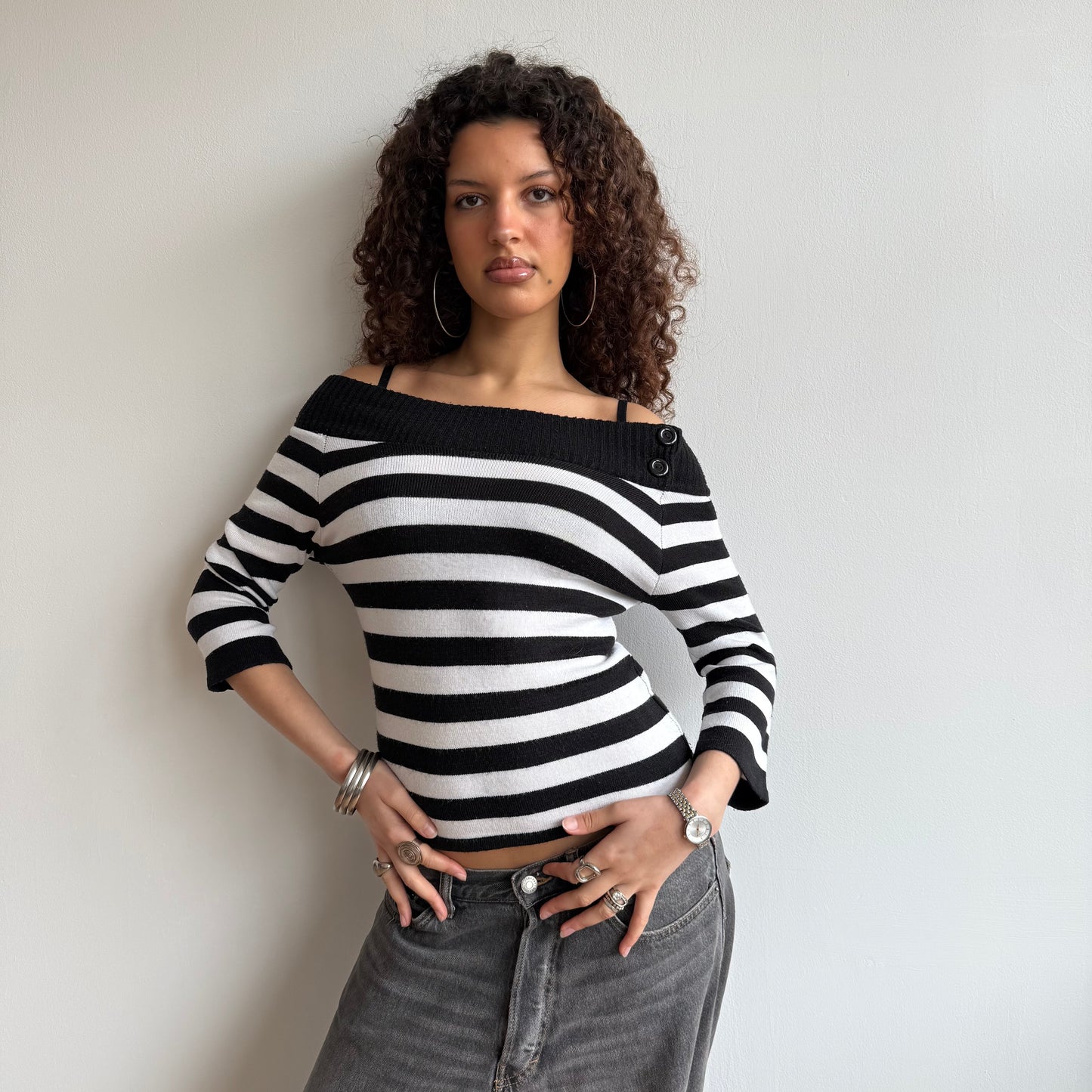Black stripe bardot knit - Size S