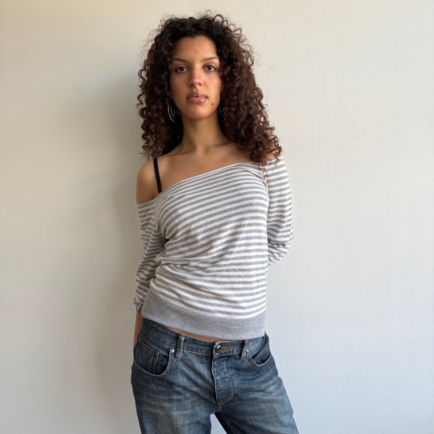 Grey stripe batwing knit - Size M