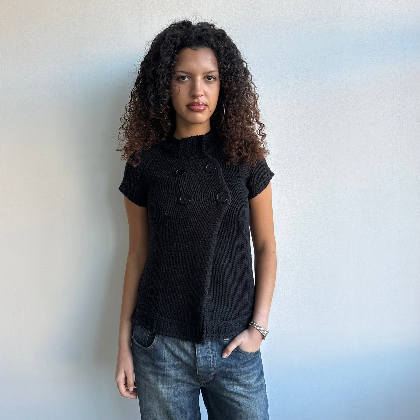 Black short sleeve peacoat knit - Size S