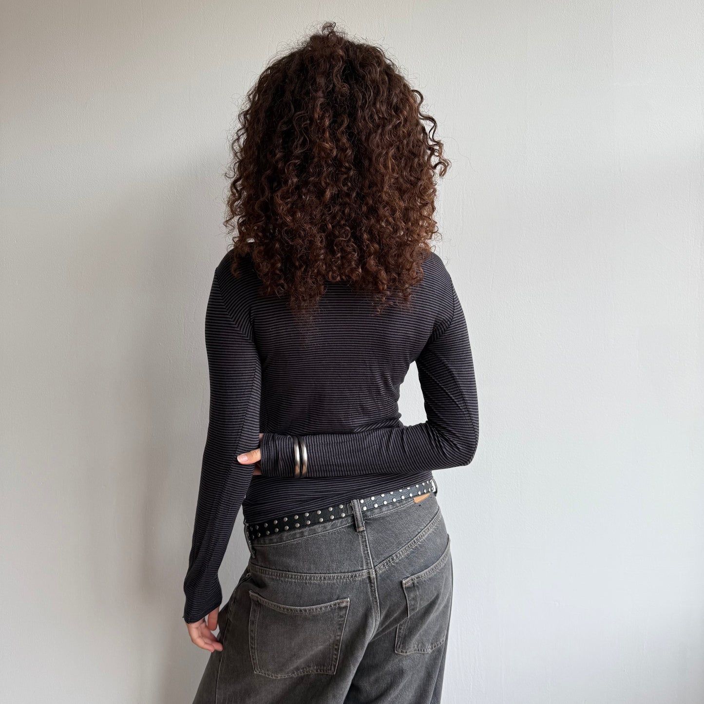 Black and grey striped roll neck - Size S