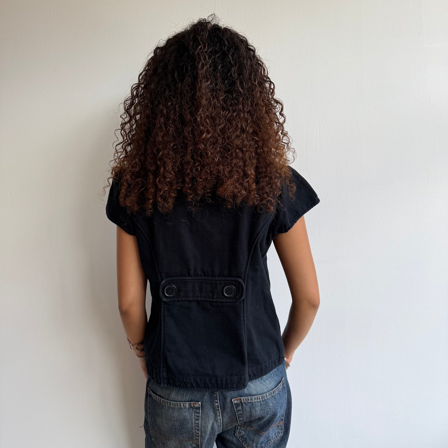 Black short sleeve peacoat - Size L