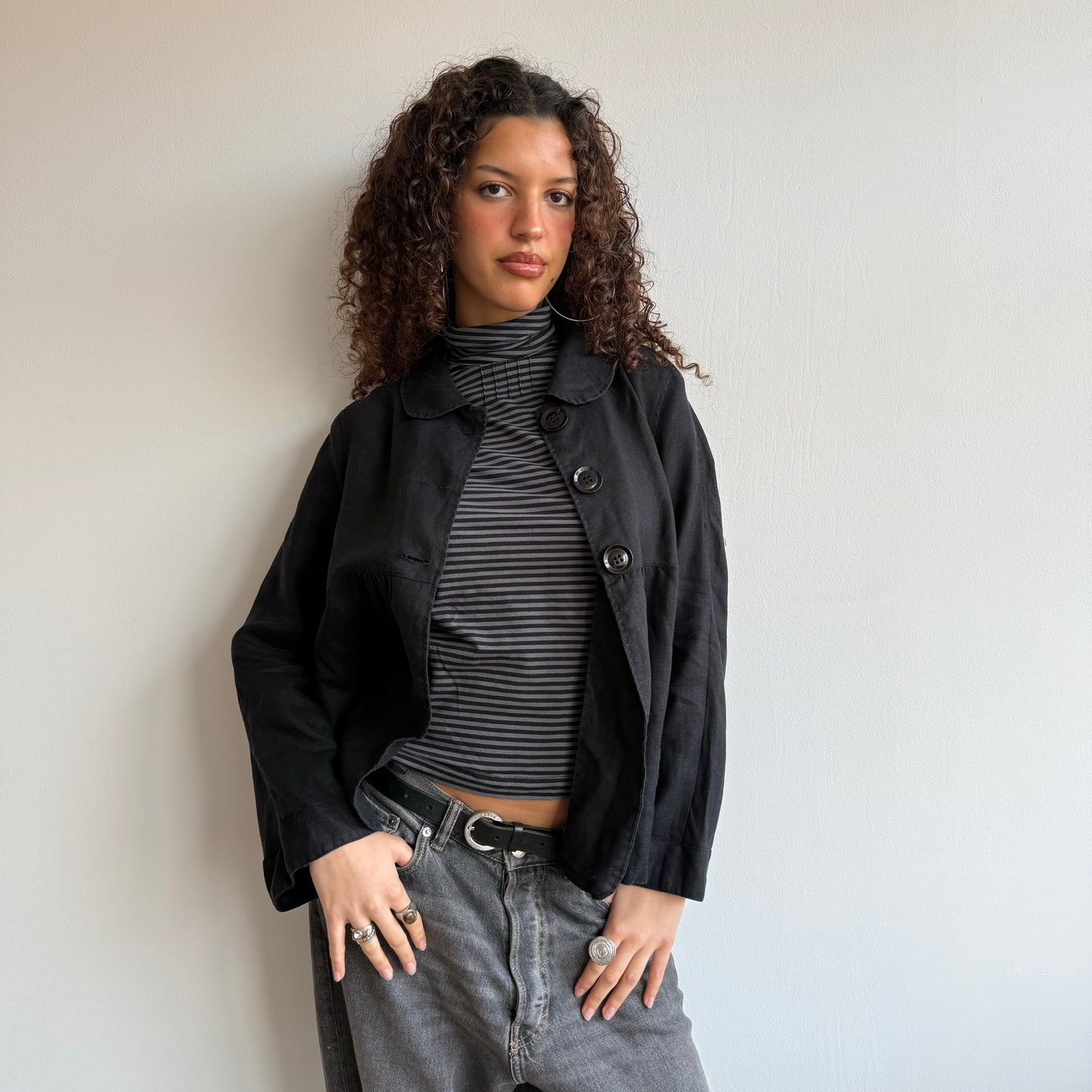 Black linen peacoat - Size M