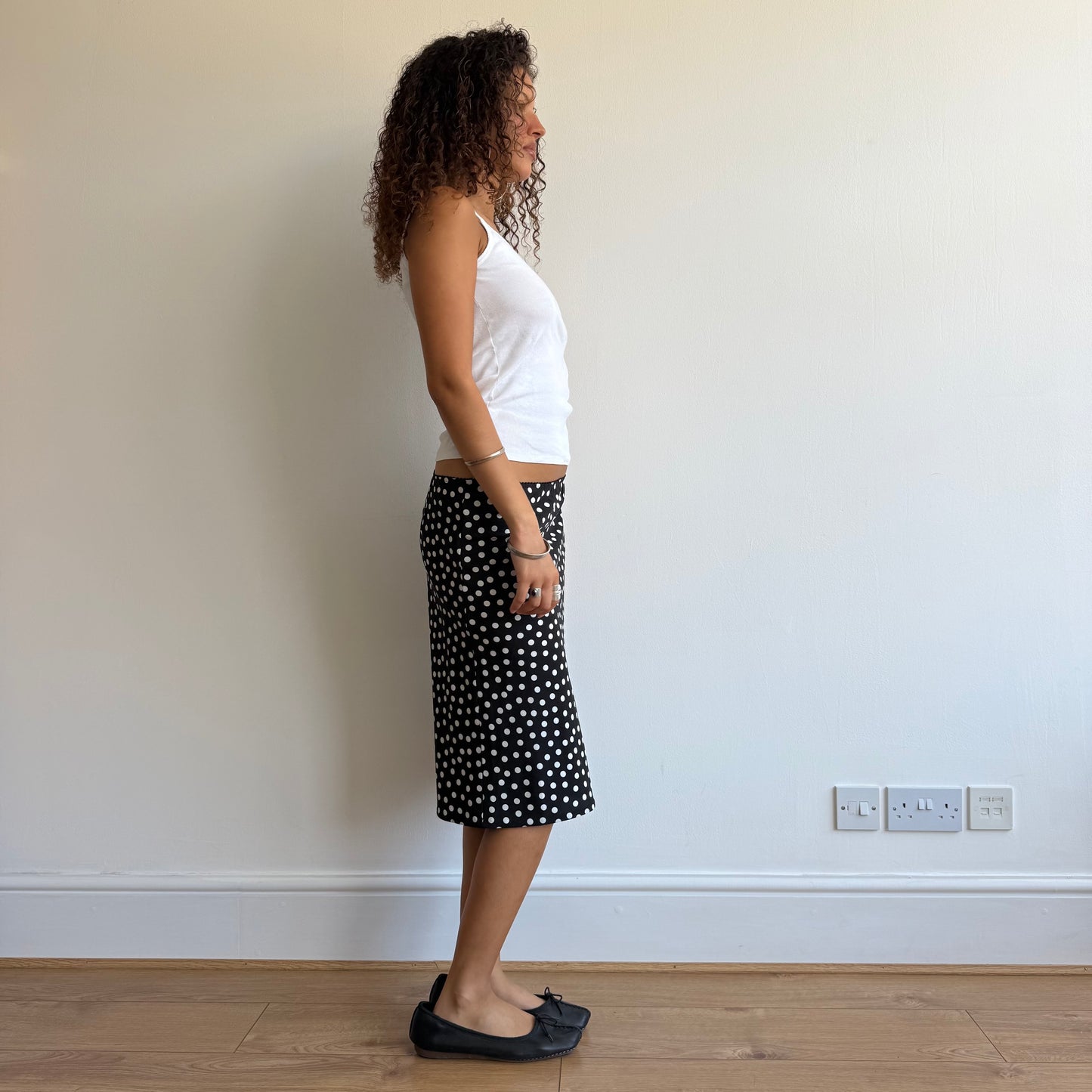 Black polka dot midi skirt - Size M