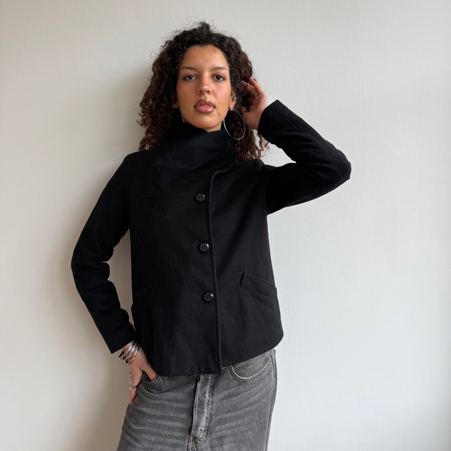 Black high neck peacoat - Size M