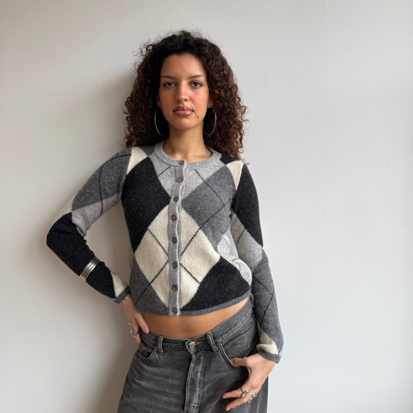 Grey argyle cardigan - Size S