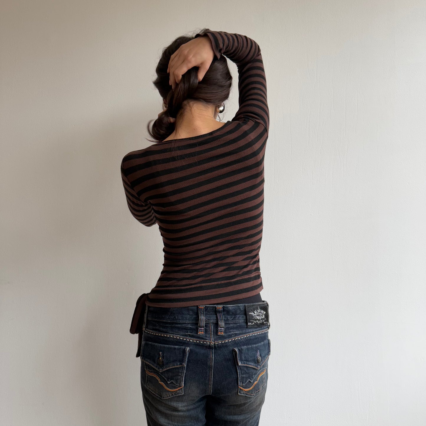 Brown striped wrap top - Size S