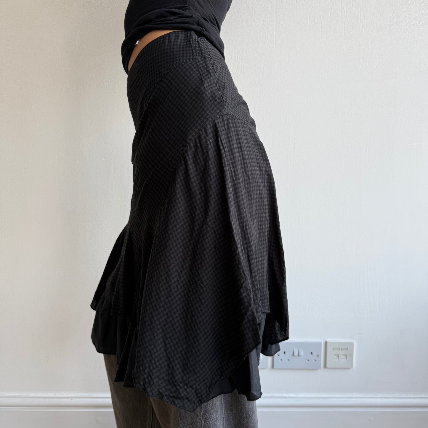 Black plaid midi skirt - Size XS