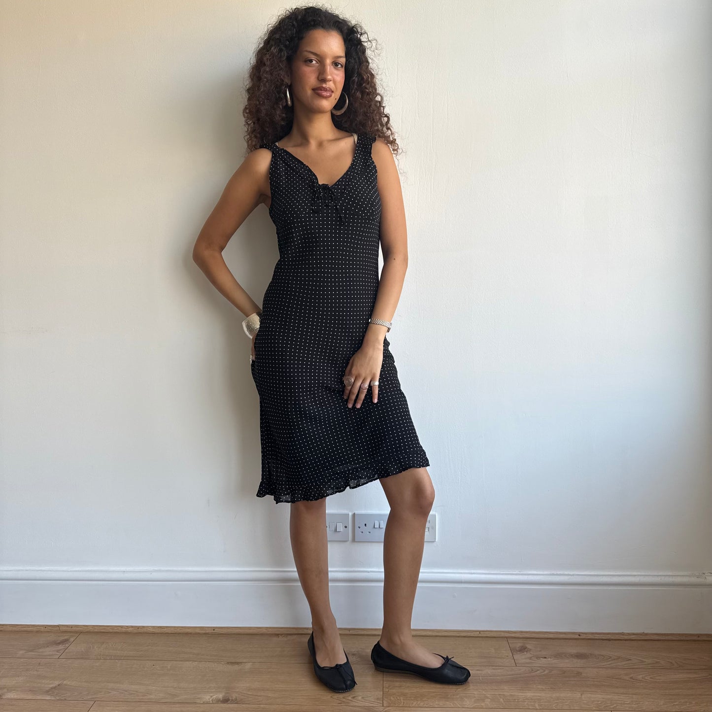 Black polka dot midi dress - Size S