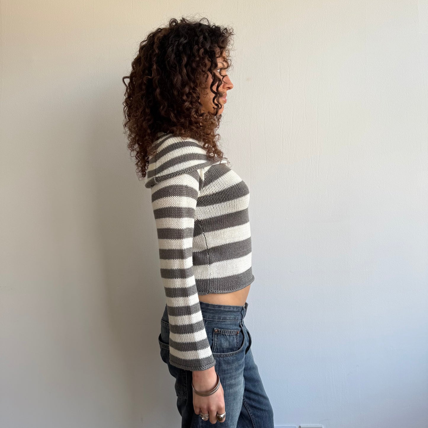 Grey stripe bardot knit - Size S