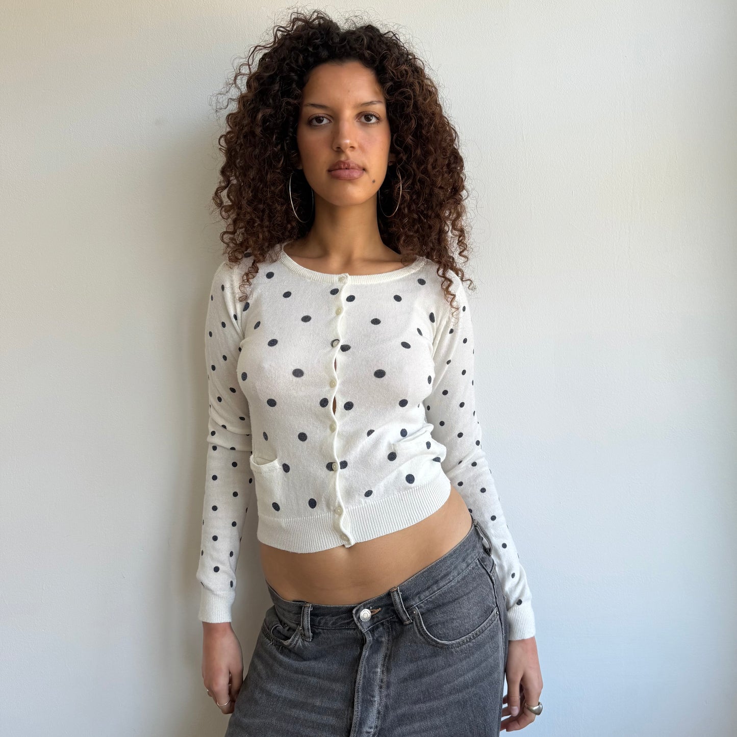 Cream polka dot cardigan - Size S