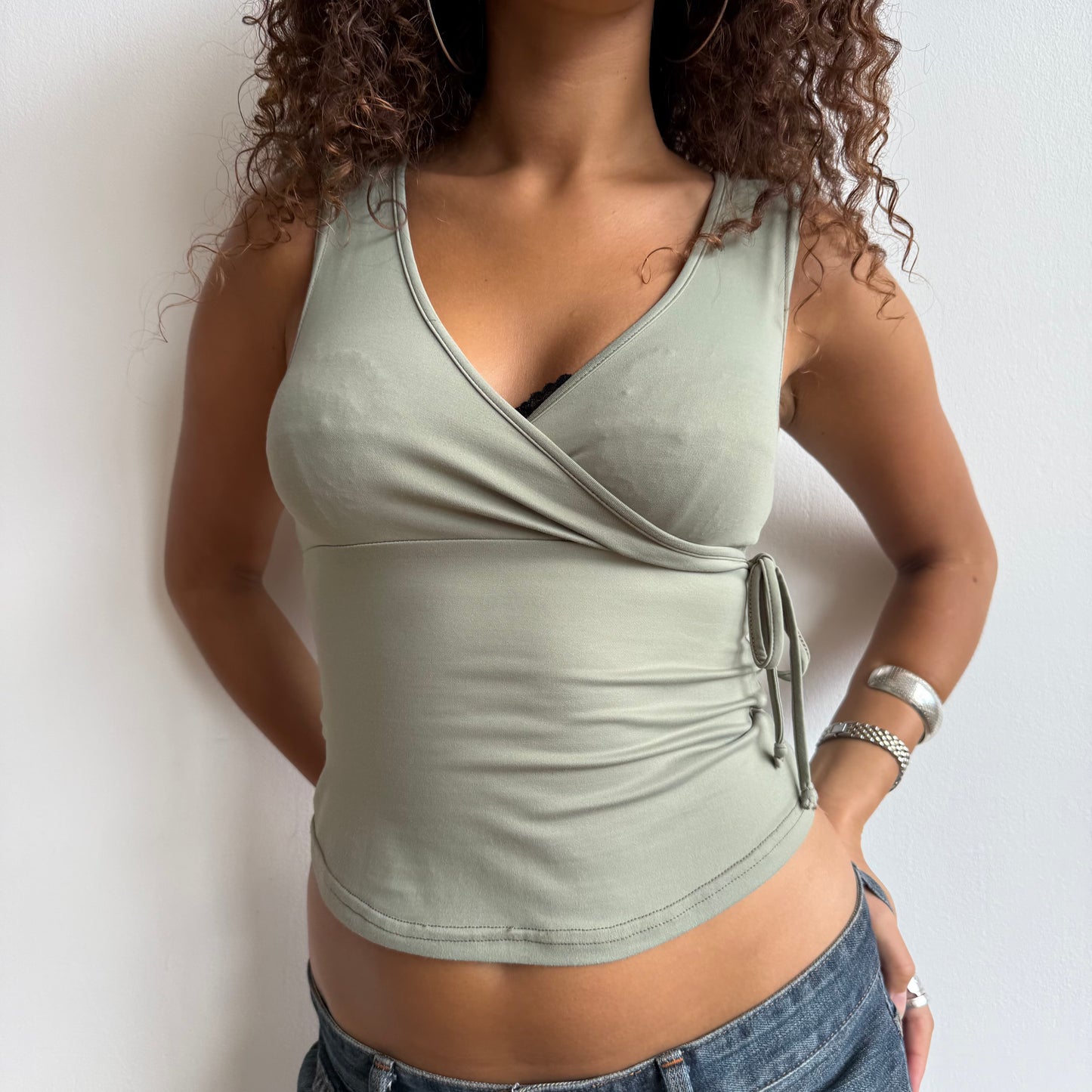 Khaki slinky wrap top - Size S