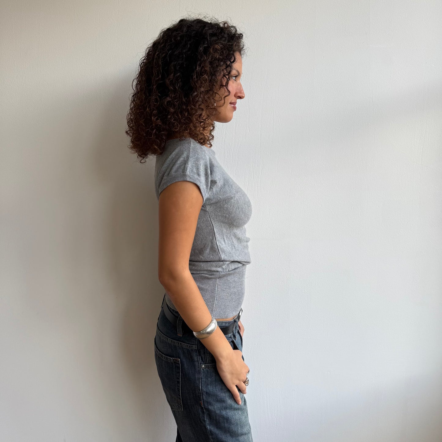 Grey short sleeve slouchy knit - Size S