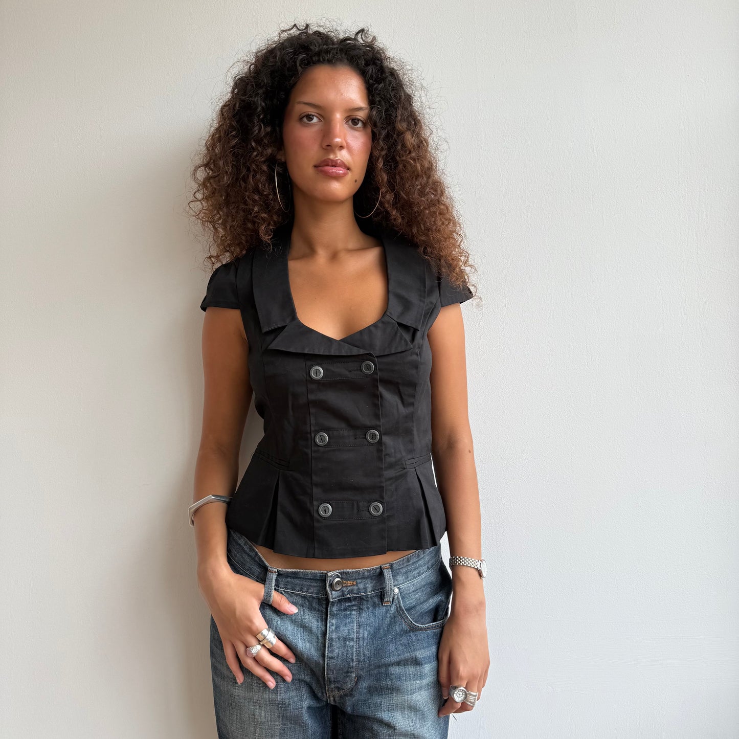 Black short sleeve waistcoat - Size XS, S, M + L