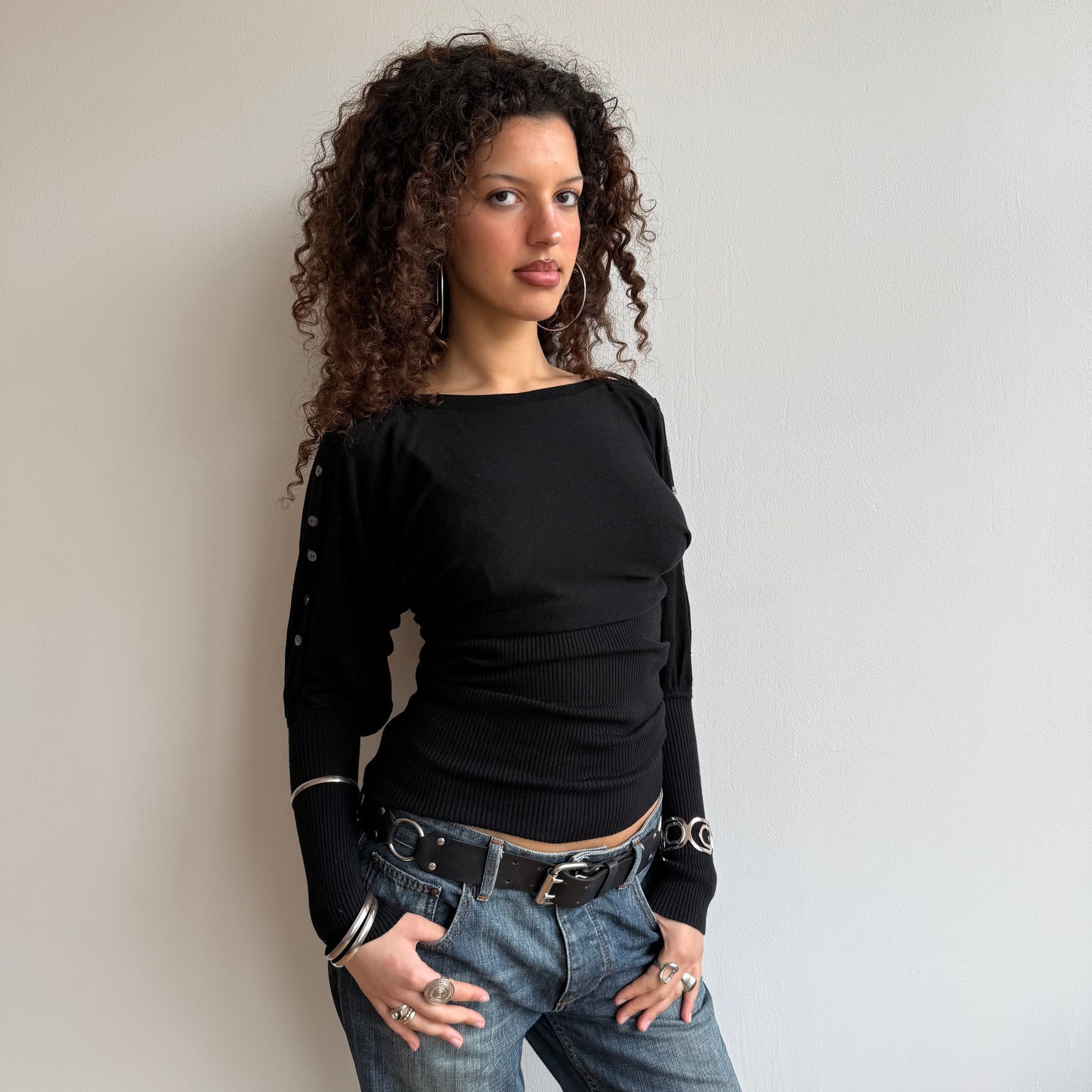 Black slouchy button arm knit - Size S