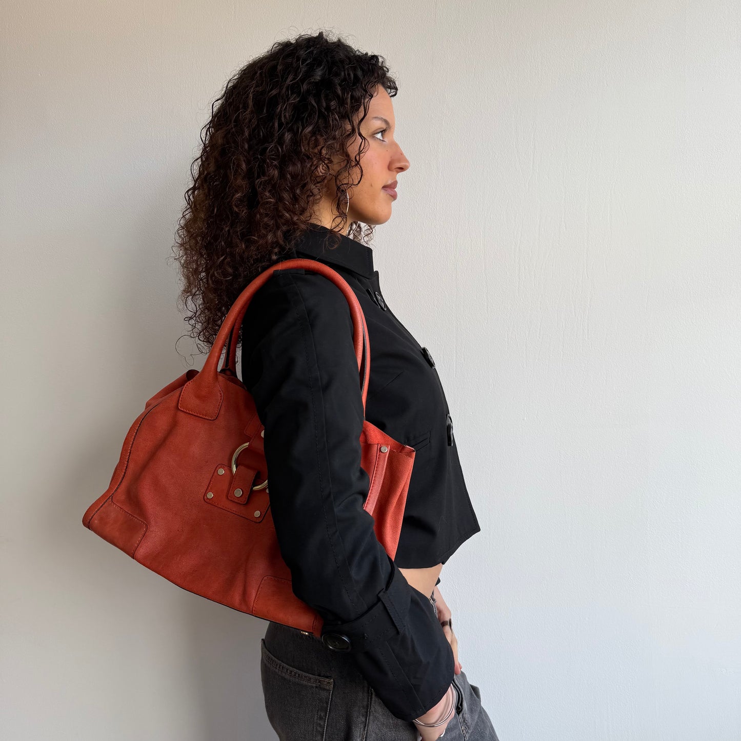 Orange leather slouchy bag