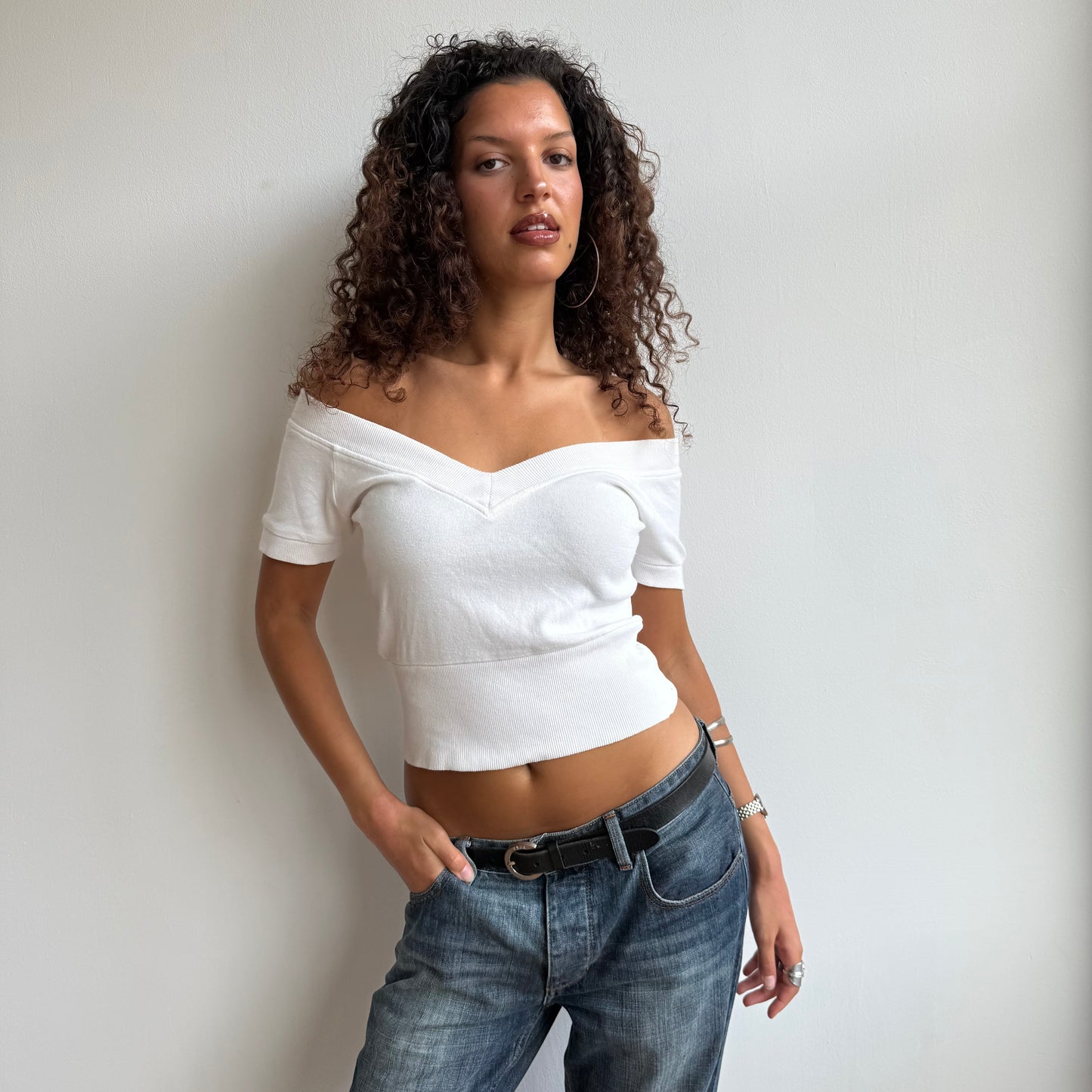 White v-neck top - Size S