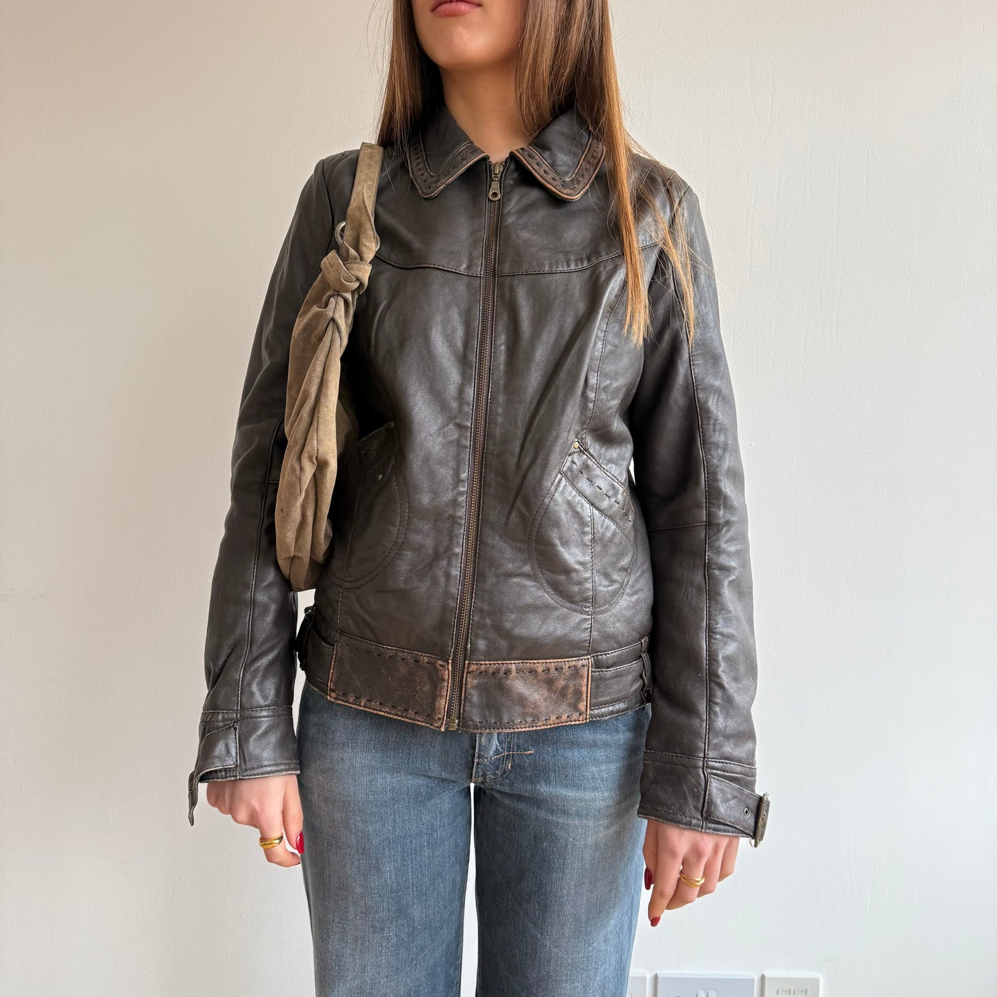 FREE - Khaki suede handbag