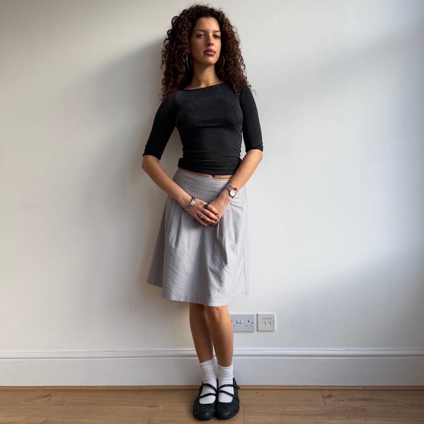 Grey pleat midi skirt - Size S