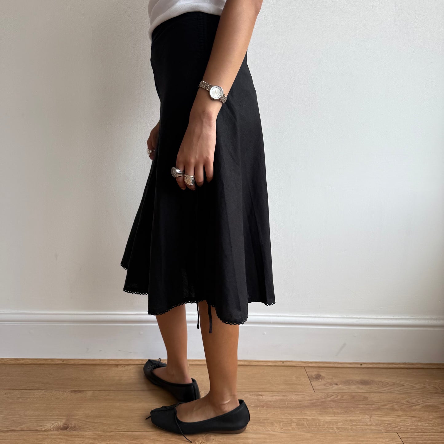 Black ruched linen skirt - Size S
