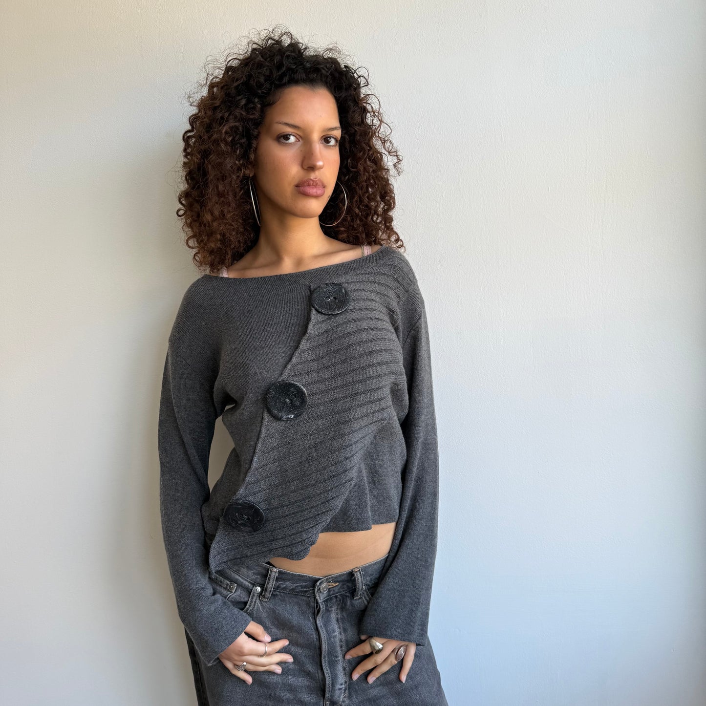 Dark grey button knit - Size S