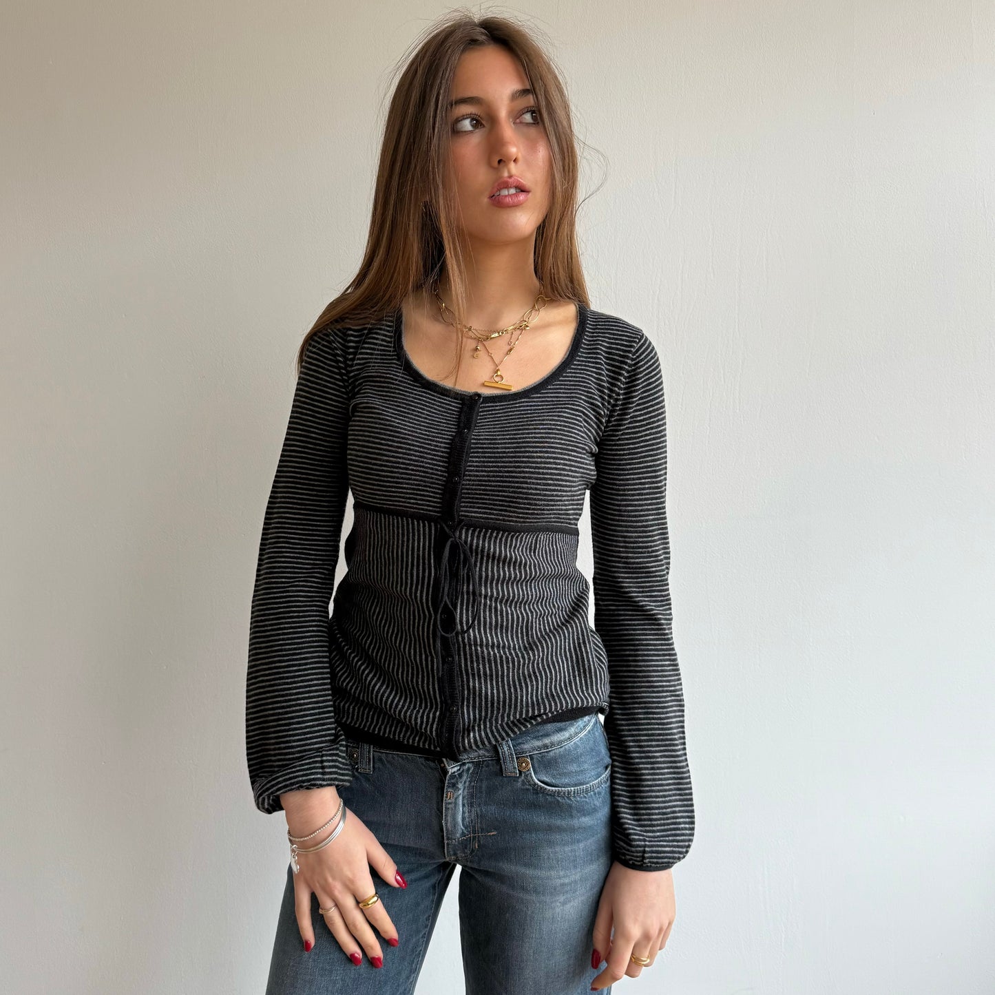 Stripe tie front knit - Size S