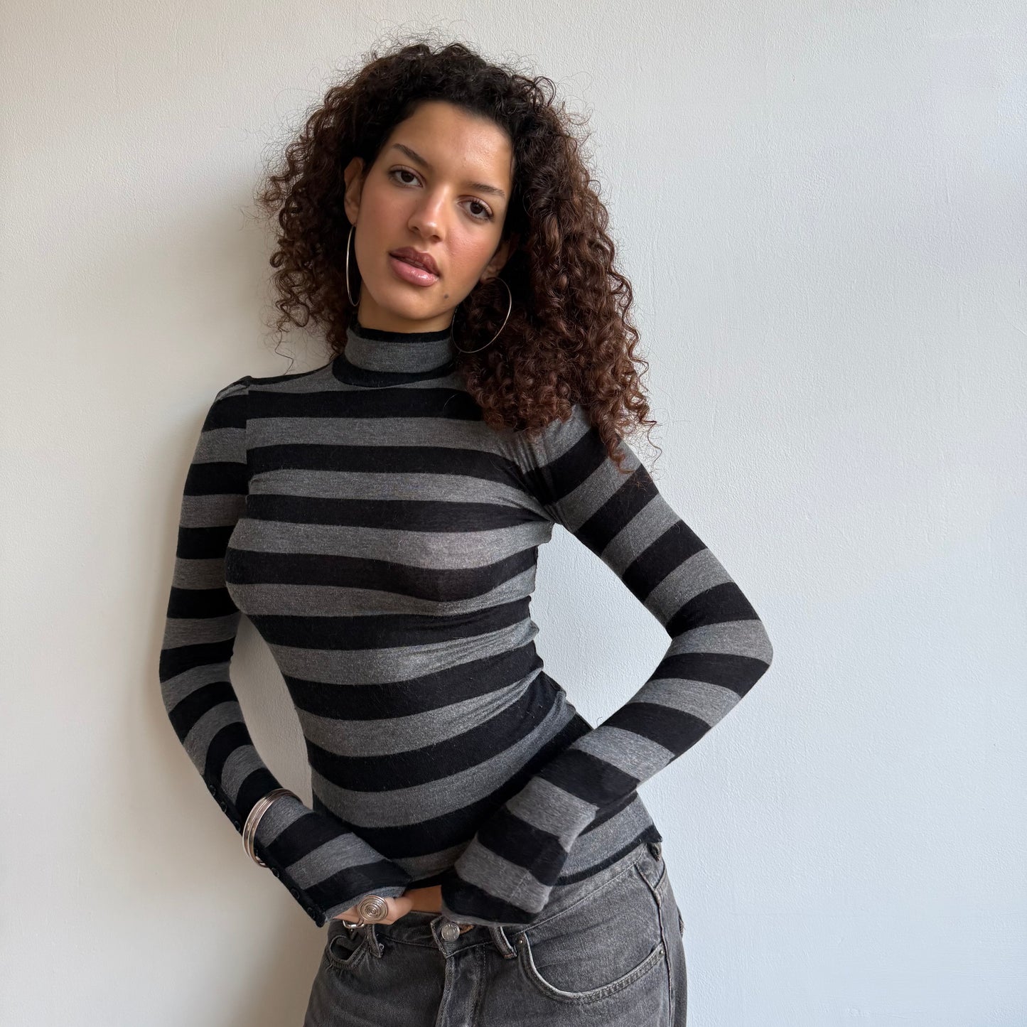 Striped button roll neck - Size S