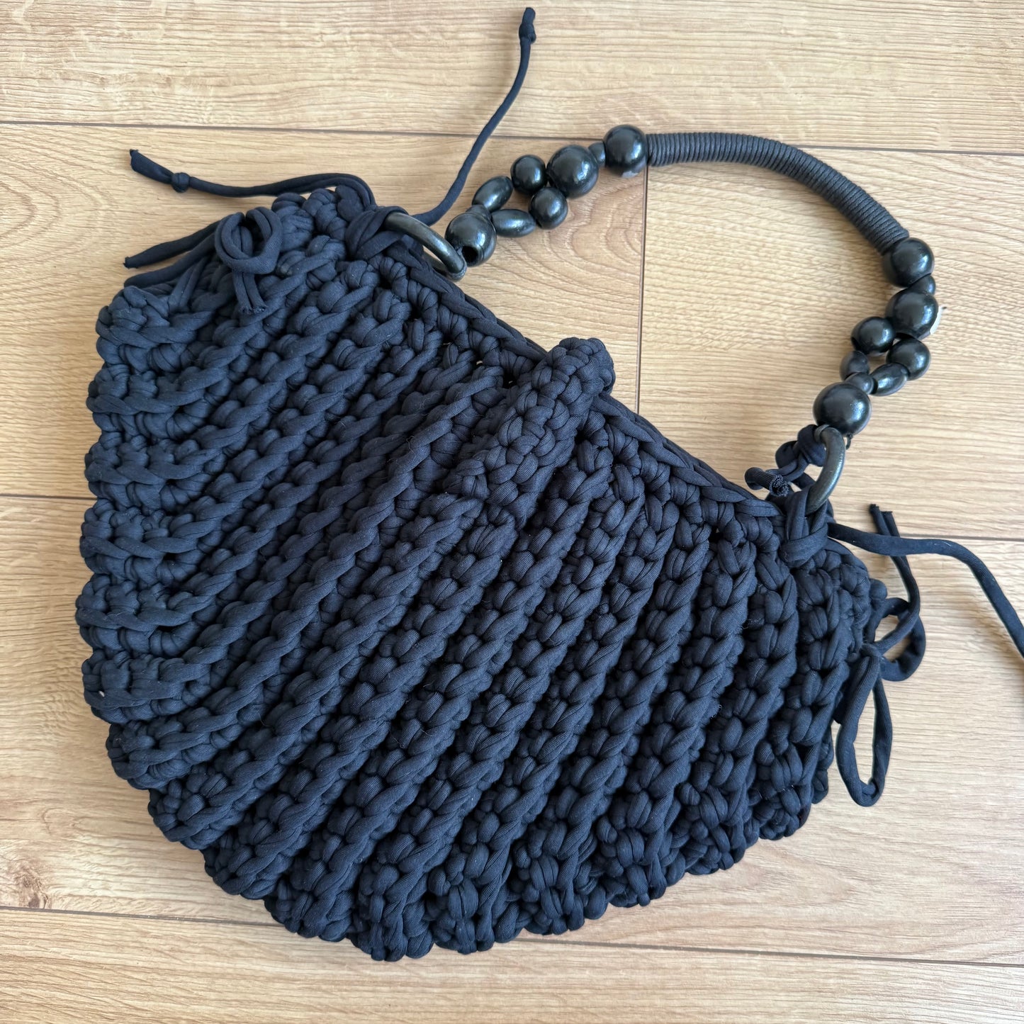 Black macrame hobo bag