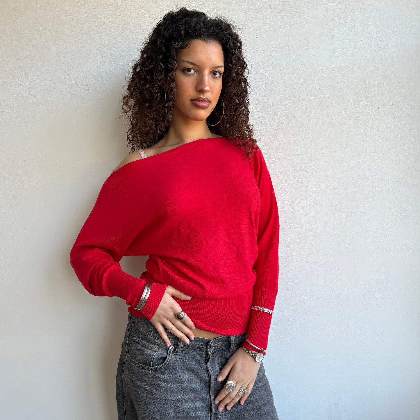 Red slouchy knit jumper - Size S-M