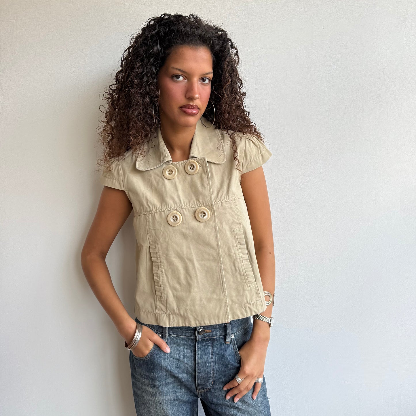 Beige short sleeve peacoat - Size M