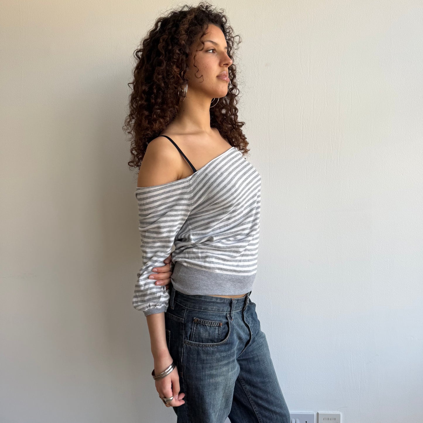 Grey stripe batwing knit - Size M