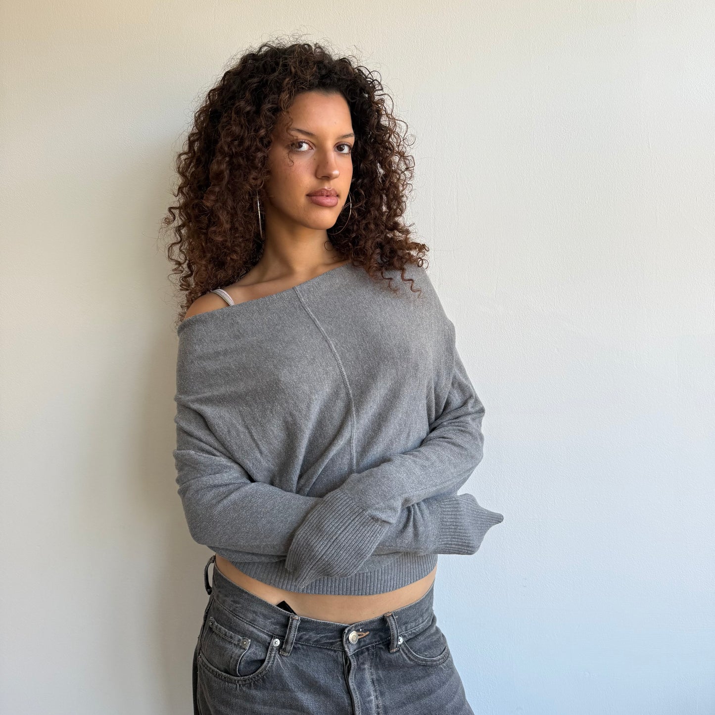 Grey slouchy button knit - Size S/M