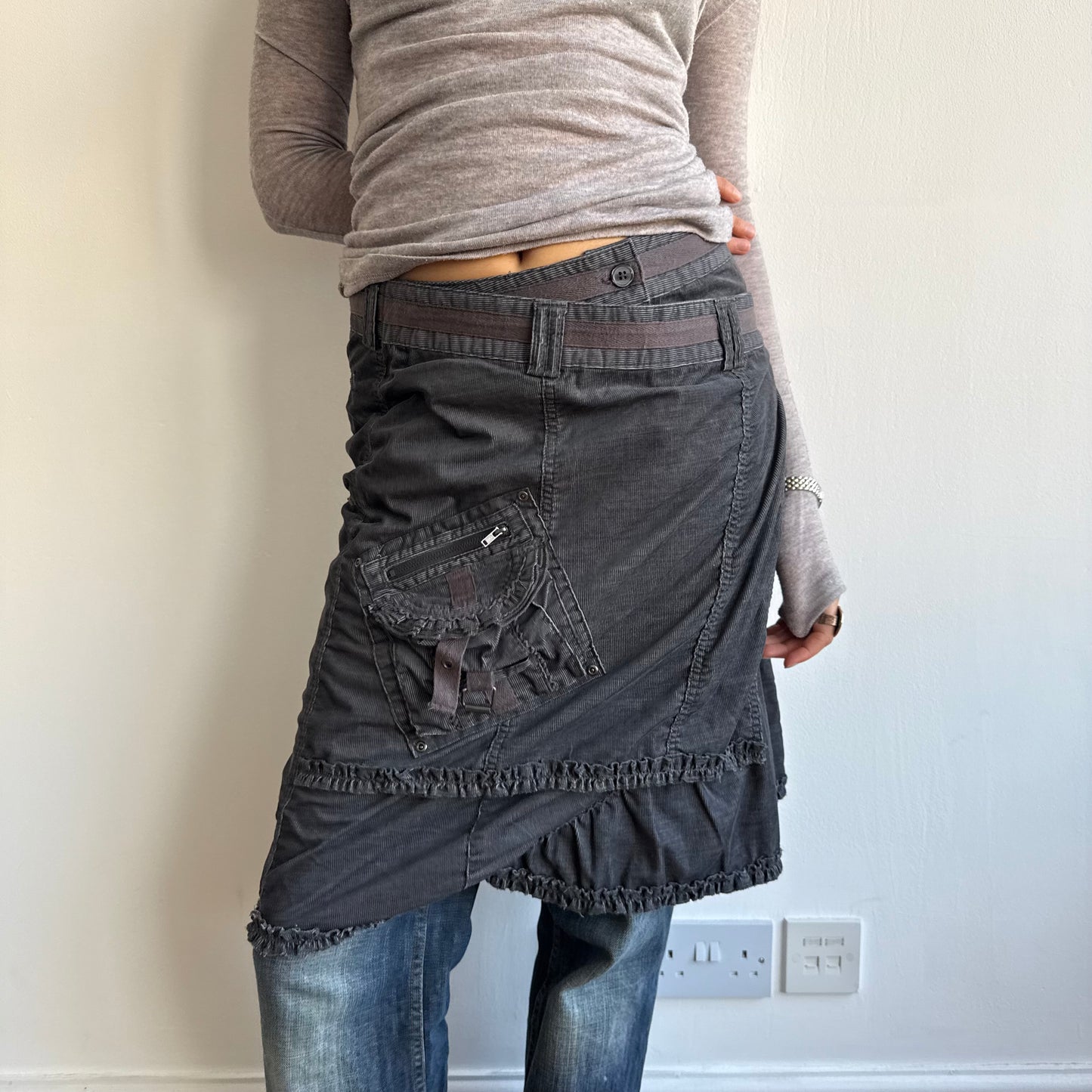 Grey cord archival midi skirt - Size M