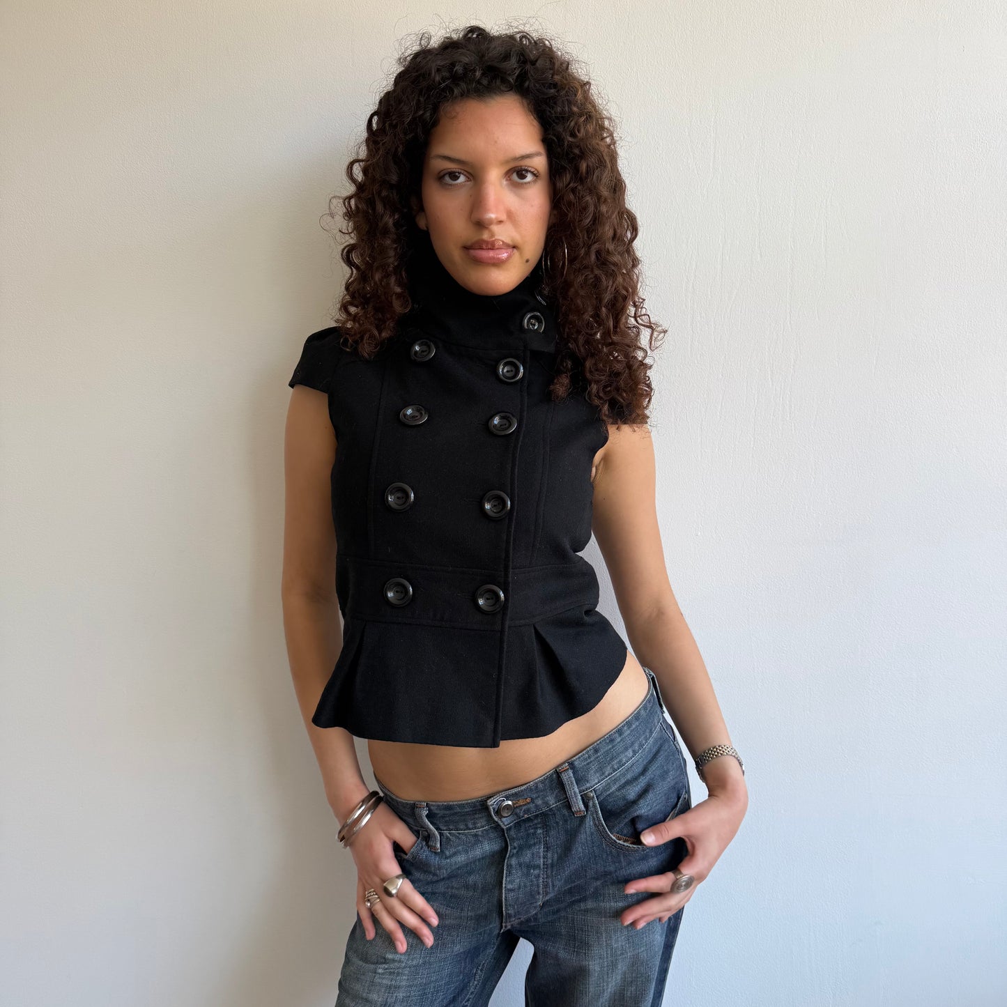 Black short sleeve peacoat - Size S/M