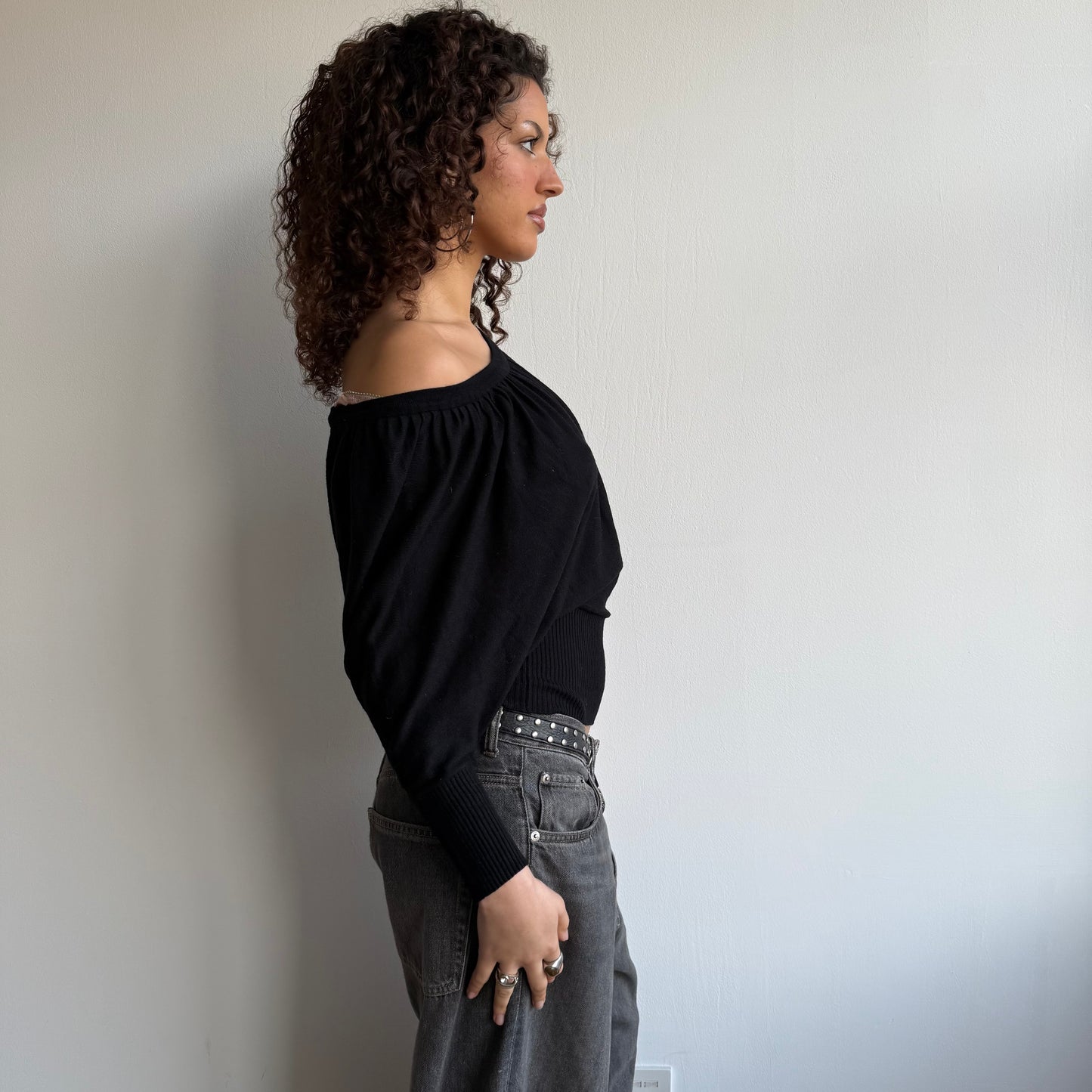 Cropped black batwing knit - Size S