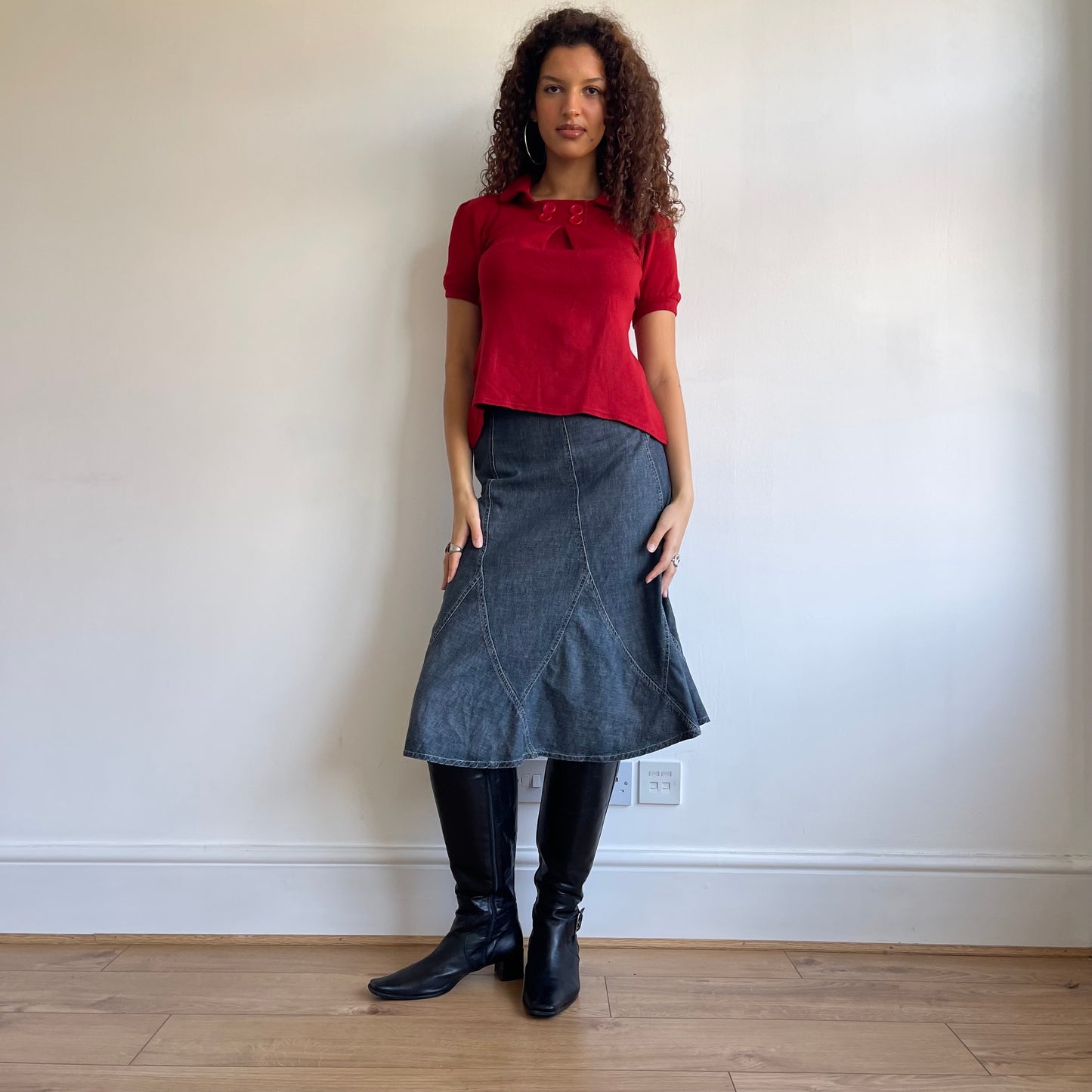Red button collar top - Size S
